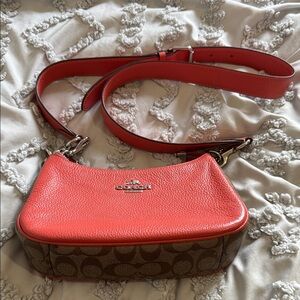 Coach Coral and Brown Shoulder Bag
